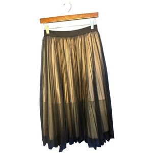 Darling Diva Black Tulle Pleated Midi Skirt Champagne Satin Lining Womens Size M